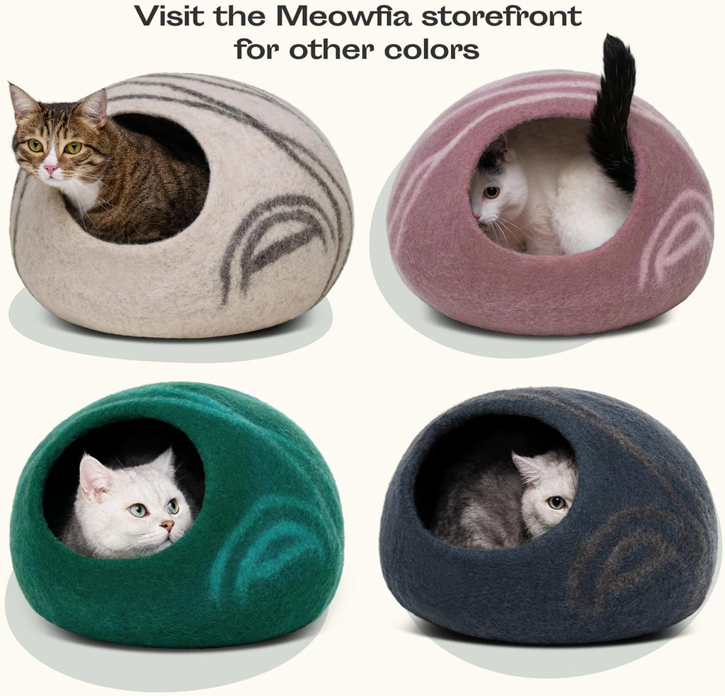 Cat Cave - Premium Felt Cat Bed for Indoor Cats, Handmade Merino Wool (Light Grey, Medium)