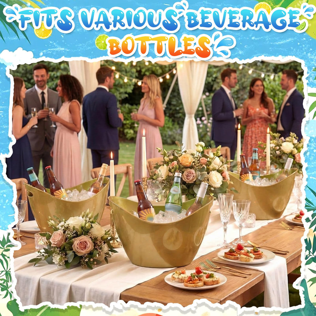 24 Pcs 4 L Ice Bucket for Parties, Plastic Oval Tub, Gold