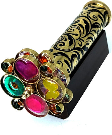 Handcrafted Etched Lacquered Brass Kaleidoscope | Floral Engraved with Dual Separate Turning Wheels | Vintage