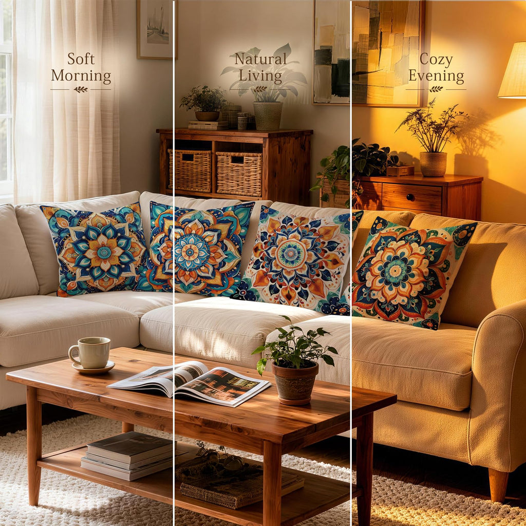 Boho Mandala Decorative Throw Pillow Covers 18 x 18 Inch Set of 4