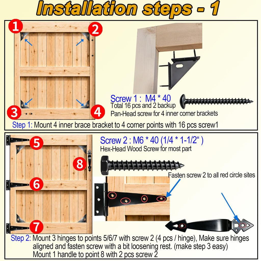 Fence Gate Kit, Easy Gate Kit, with 3 Heavy Duty Hinges