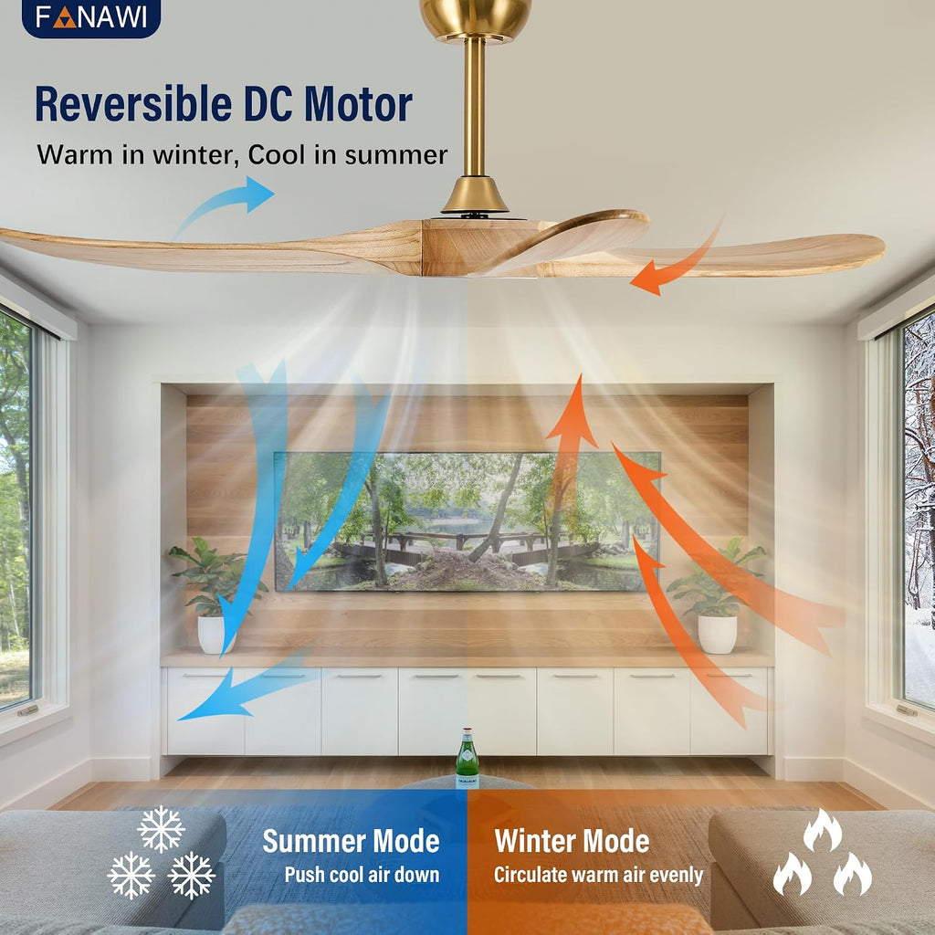 Inspired Maverick Style 60" wood ceiling fan, Brass Gold