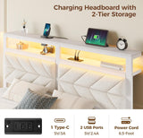 Bed Frame Full with Charging Station, LED Bed with Upholstered Storage Headboard
