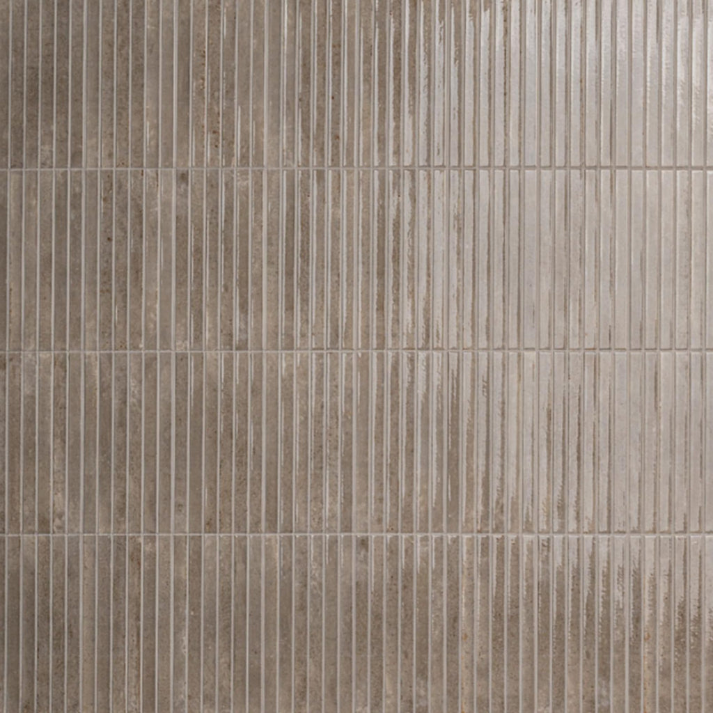 Stone Greige Glossy Ribbed Ceramic Wall Tile (1 Piece)