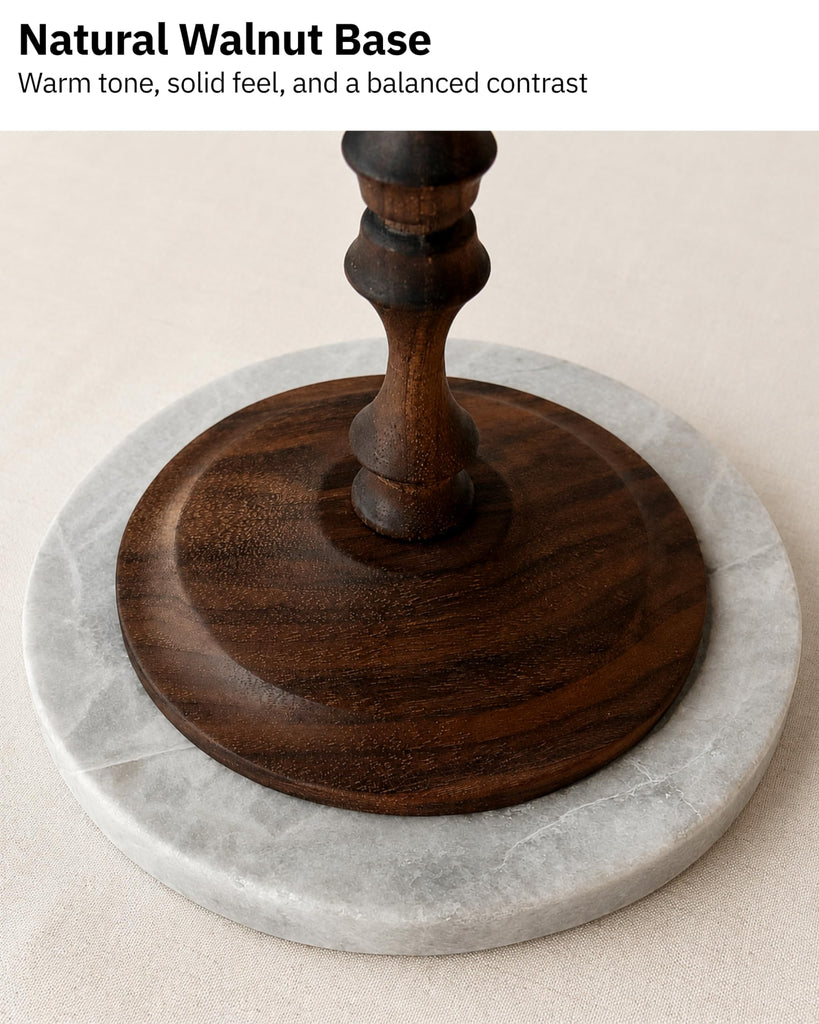 Stone Natural Marble & Walnut Pedestal Tray, Round Riser, 5.9