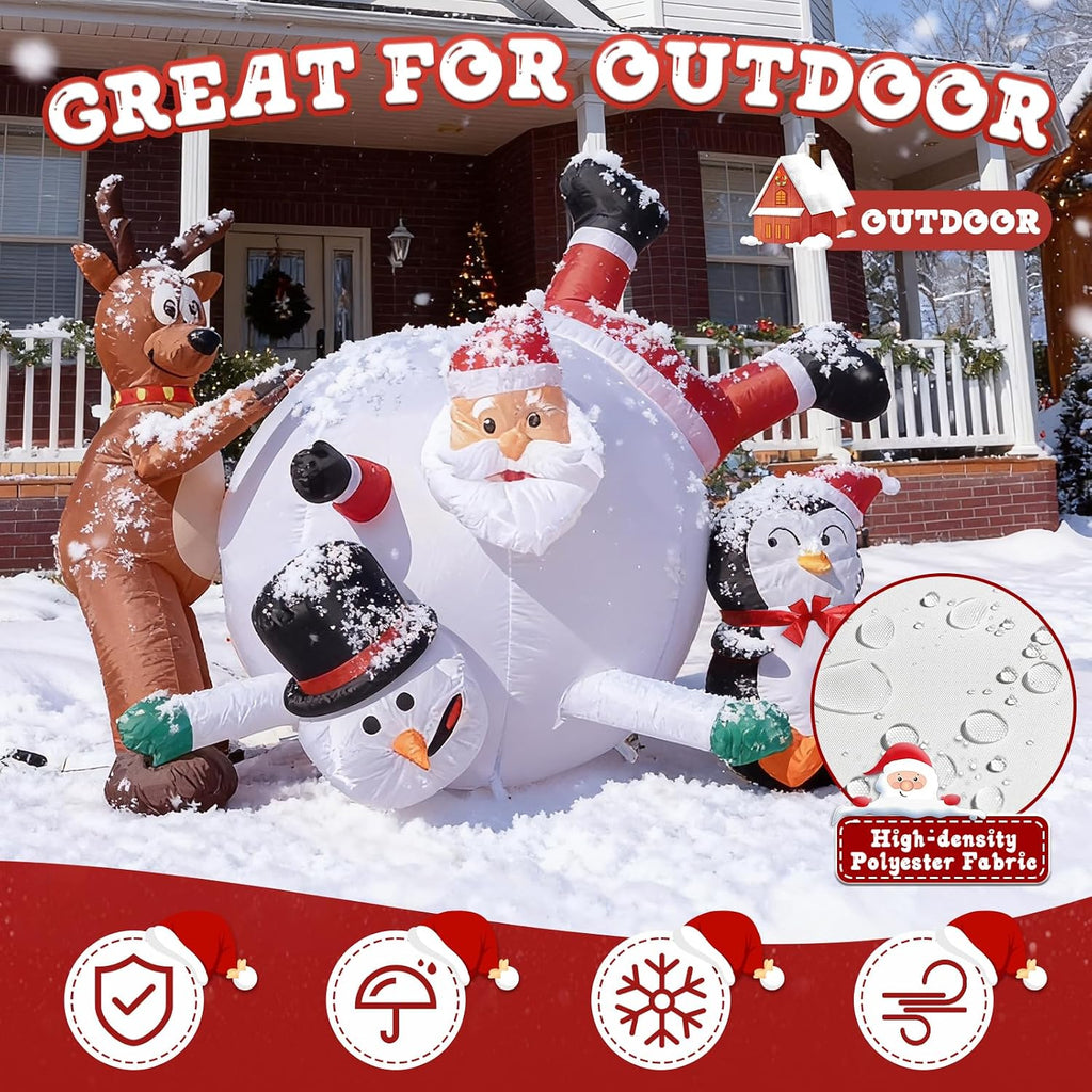 6FT Inflatable Santa Snowball Scene with LED Lights for Yard