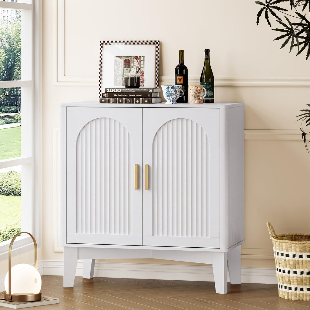 Fluted Storage Cabinet with Doors and Adjustable Shelf Sideboard