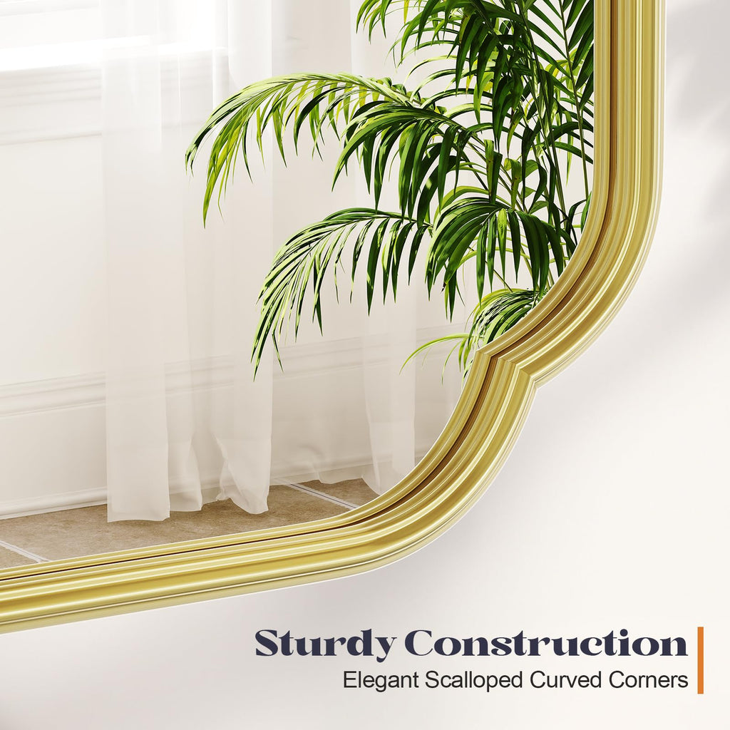 Gold Bathroom Scalloped Mirror, 20" x 30"Rounded Corner Rectangle Wall Mirrors with Metal Frame, Modern Vanity Mirror