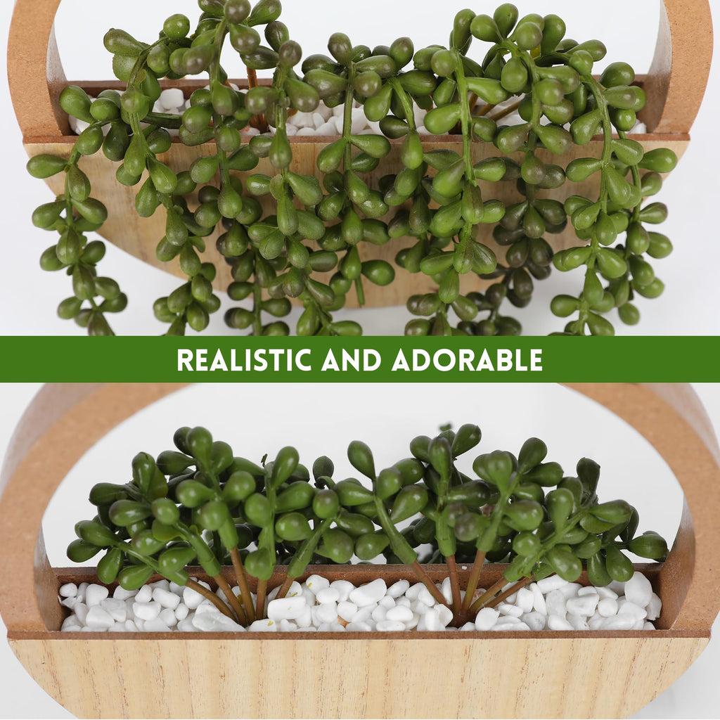 2pcs Artificial Succulents Hanging Plants 20.1'' Fake String of Pearls in Pot with 9.4'' Lanyard for Indoor Outdoor