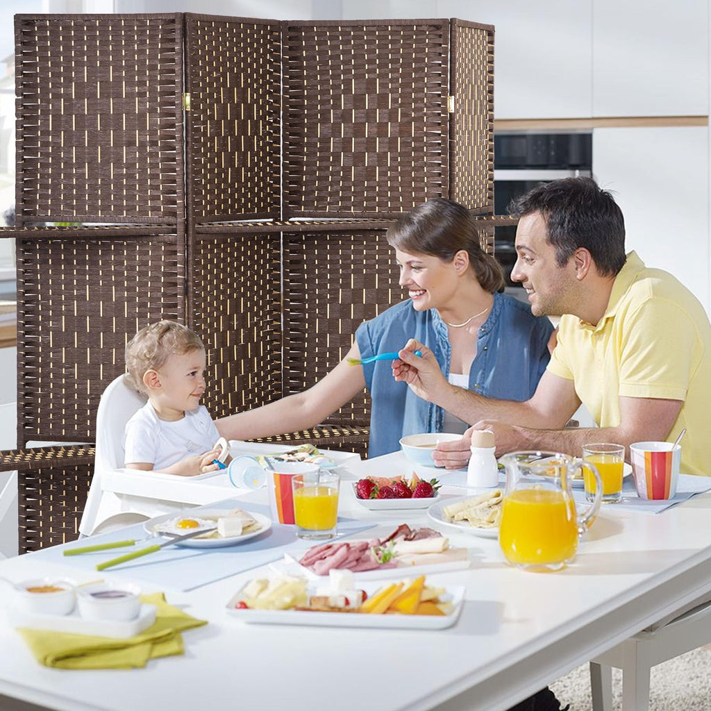 4 Panel Folding Room Divider with Shelves | 5.9ft, Dark Brown