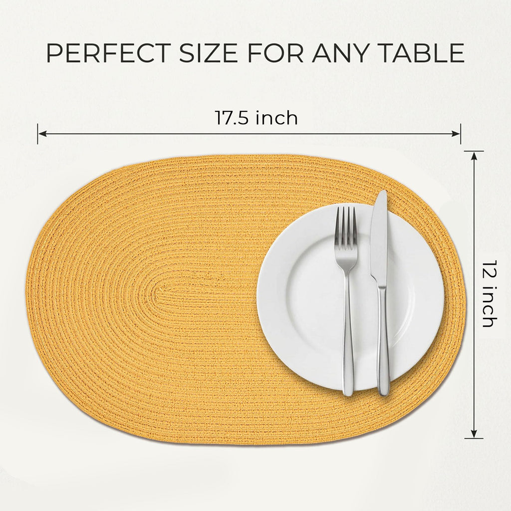 Placemats Set of 4, Woven Oval Braided Dining Table Mats(Mustard Yellow)