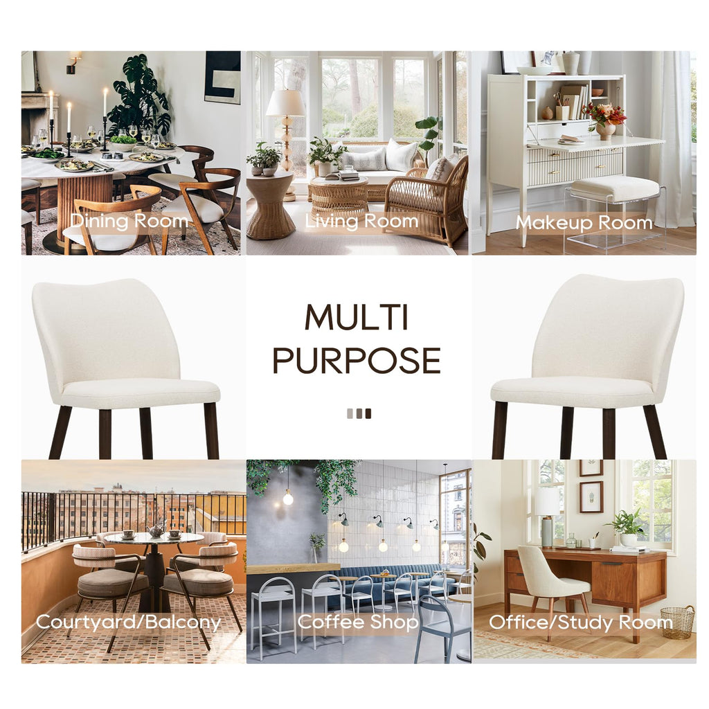 Upholstered Set of 4, Modern Kitchen & Dining Room Chairs with Curved Back, Fabric Padded Seat and Solid Wood Legs