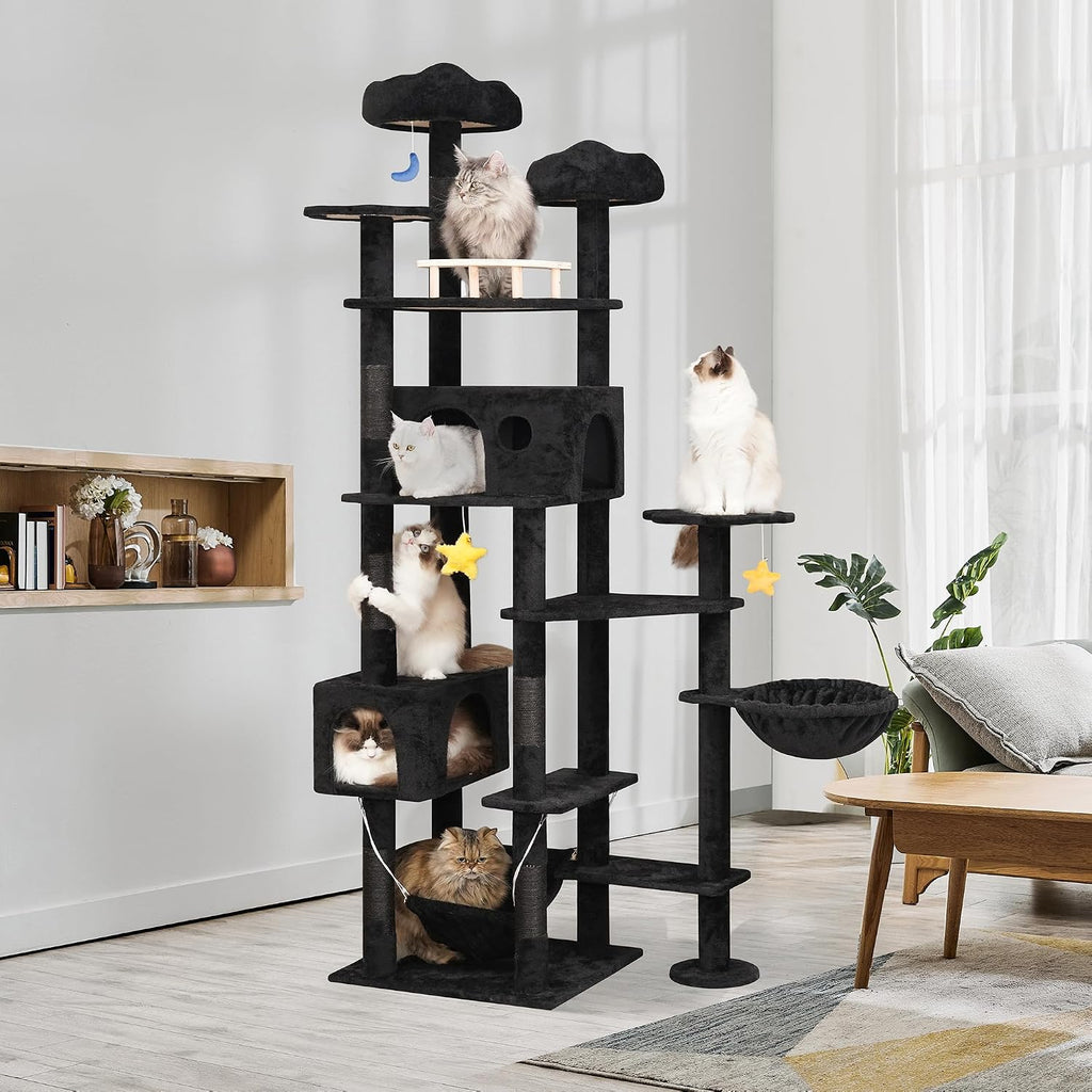 Black Cat Tree, 79in Tall Tower for Multiple Indoor Cats Large Adult