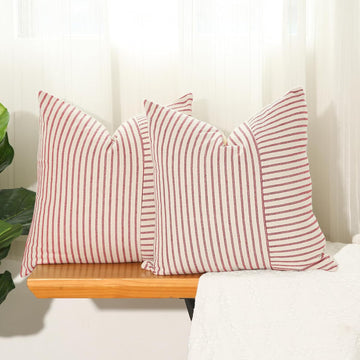 Red Christmas Throw Pillow Covers 20x20 Striped Pillow Cover - Set of 2