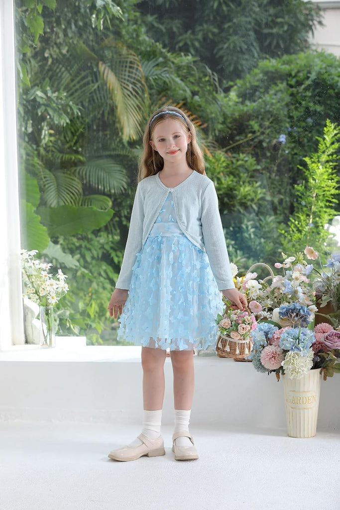 Girl Dress and Cardigan 2 Piece Sleeveless Dresses with Shrug Cardigan Set