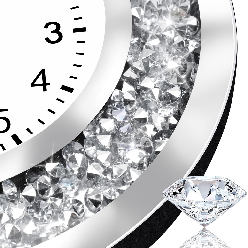Crystal Crushed Diamond Mirrored Wall Clock Silent Clock for Wall Décor