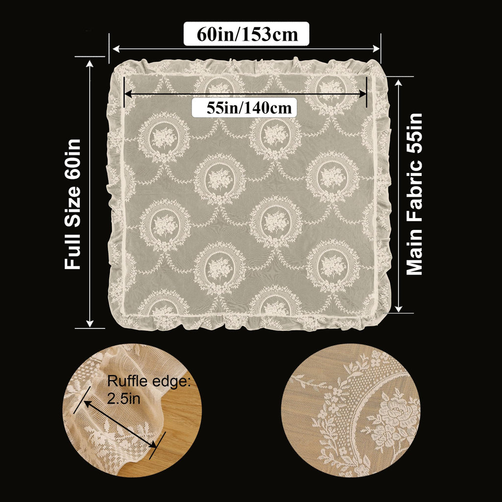 Beige Lace Tablecloth Vintage Table Cloth(Beige, 55"x55", Square)