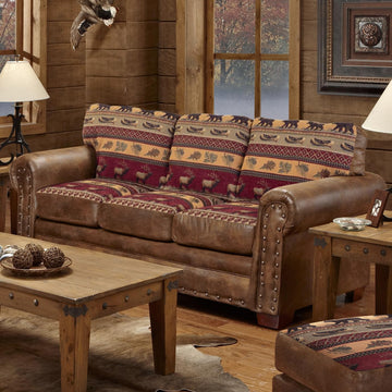 Traditional Microfiber Sierra Lodge Sofa in Brown