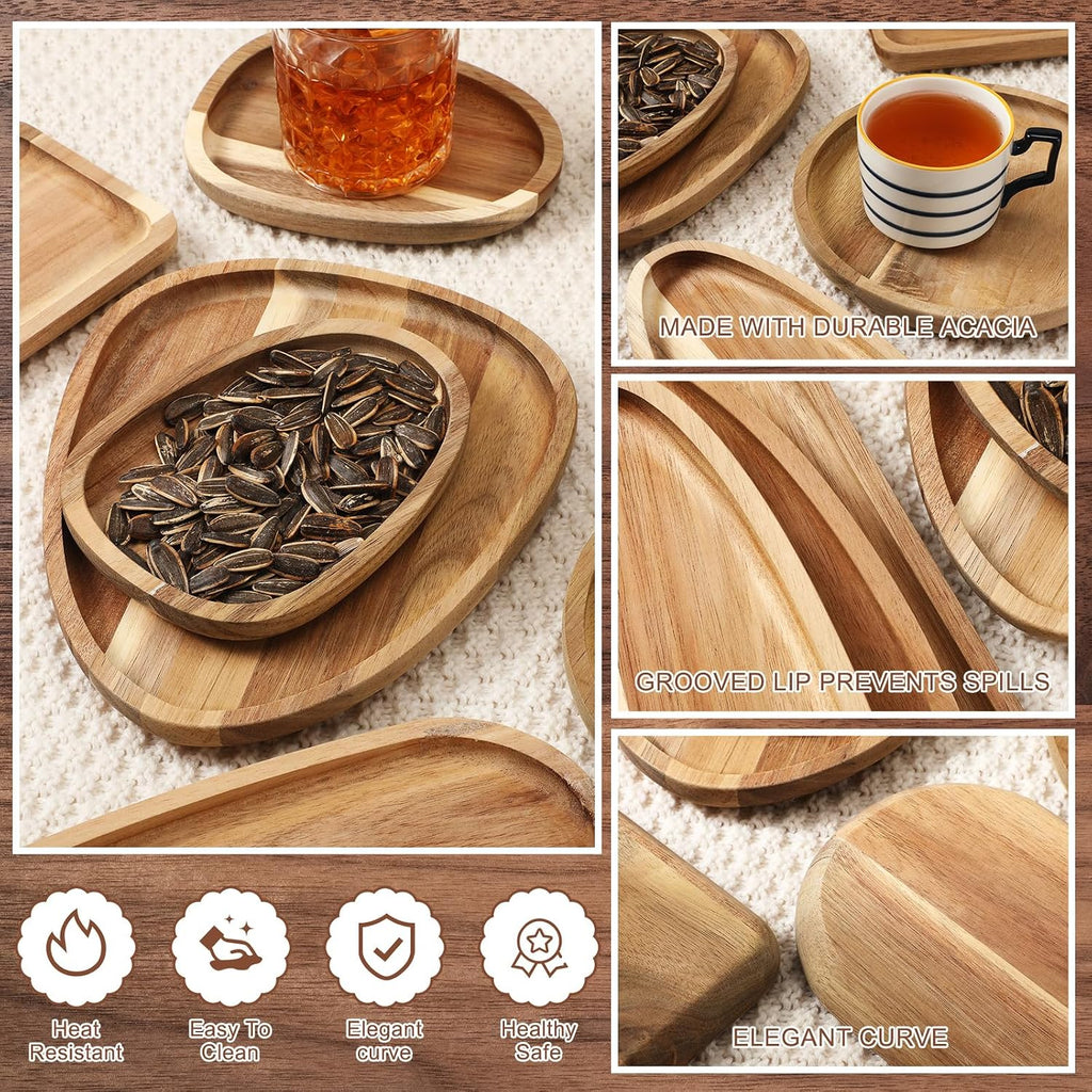 Set of 10 Acacia Wood Serving Platter and Trays Multi Shape Wood Plates Serving Tray Acacia Wooden Charcuterie Board