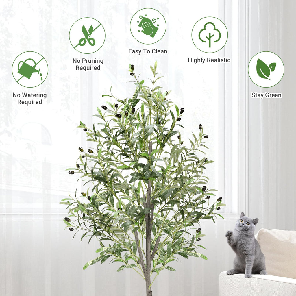 5FT Olive Tree Artificial, 150cm Faux Olive Tree with Lifelike Olive Leaves & Stable Cement Weight Thickened Bottom