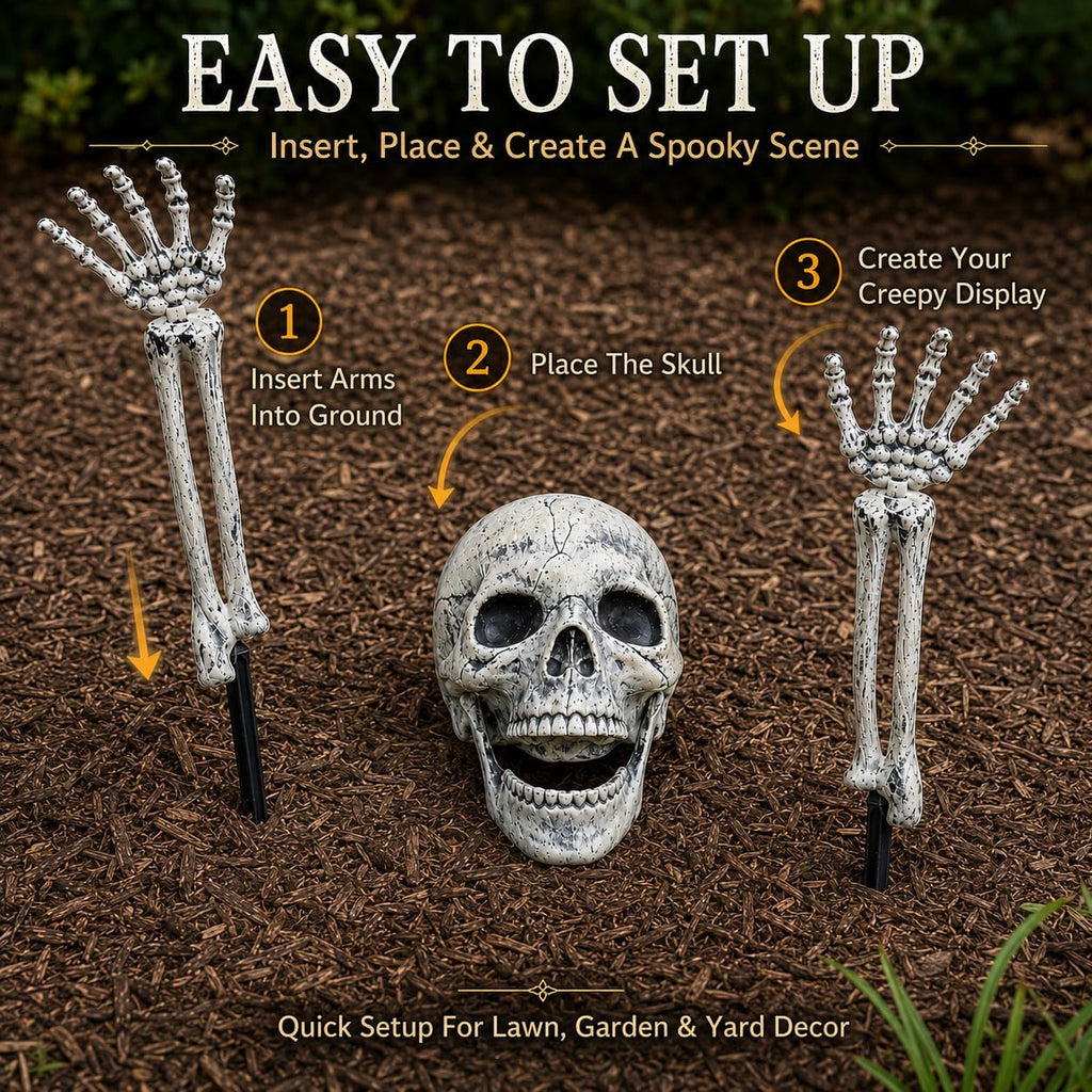 Skeleton Groundbreaker, Skull Stakes for Halloween Decorations Outdoor - Set of 3