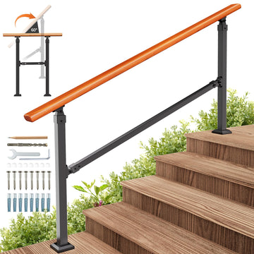 Metal Handrail Wood Grain for Elderly, 5 Step Hand Rails for Outdoor Steps