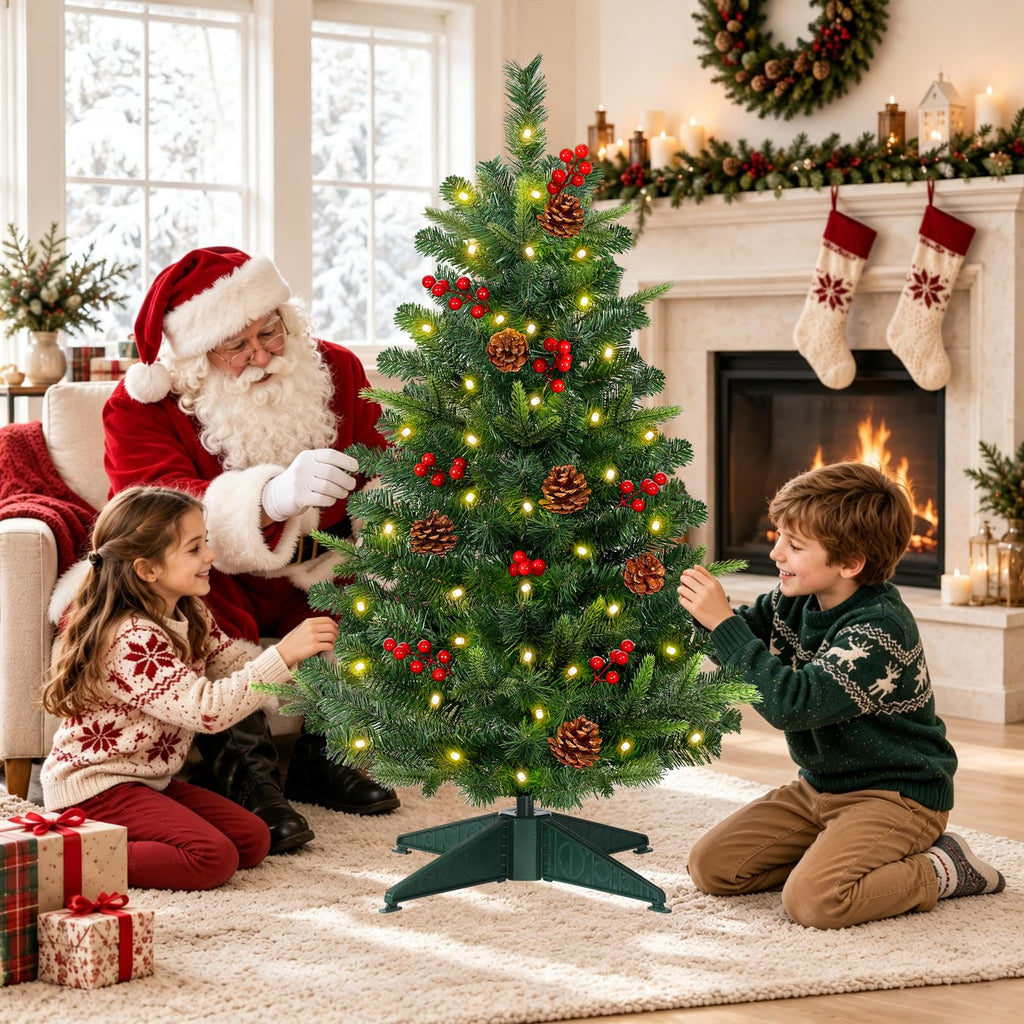 [Timer Remote & 12 Modes] 3FT Pre-Lit Christmas Tree with Lights, Artificial Small Christmas Tree with 50 LED Warm
