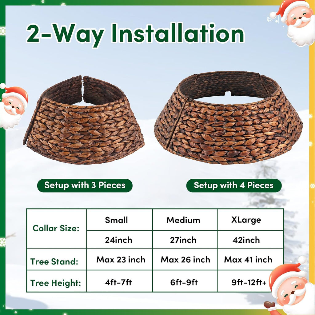 Christmas Tree Collar, 24'' Woven Hyacinth Tree Collars for Artificial Trees, Scalloped Tree Collar Rattan Basket for