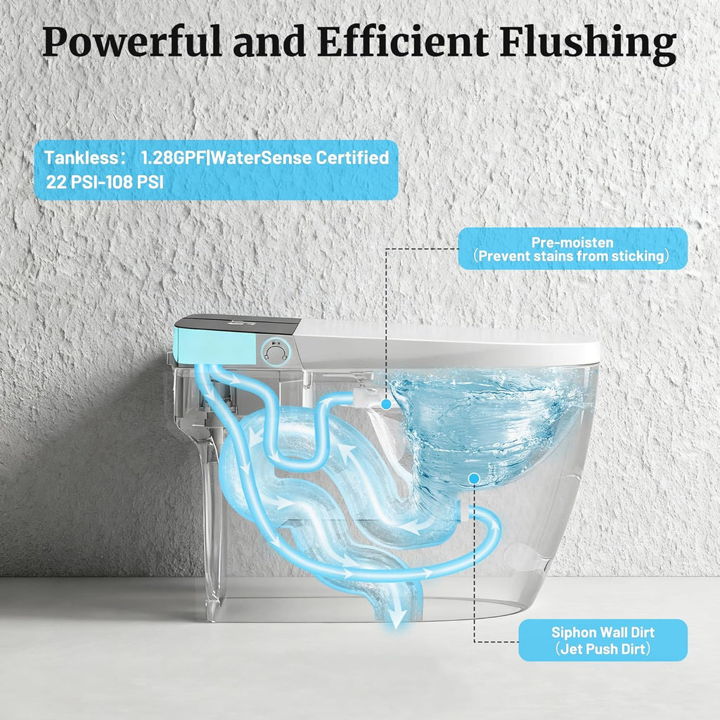 Smart Toilet with Elongated Heated Seat, Auto Flush, Manual Soft-Close Seat & Lid, Night Light