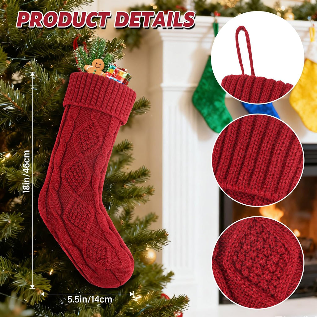 LumaBria18Inch Cable Knitted , Personalized Hanging Stockings, and Family Home Decor in Red, White, Green - Set of 6