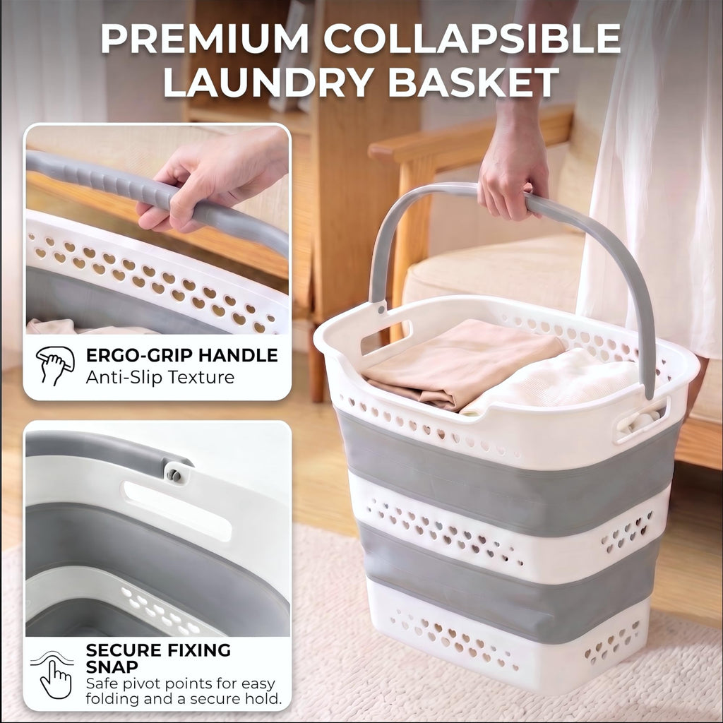 2Pcs 42L Collapsible Laundry Basket with Handle Foldable Laundry Hamper (Gery 17 Inch * 15 Inch * 14 Inch) Pop Up
