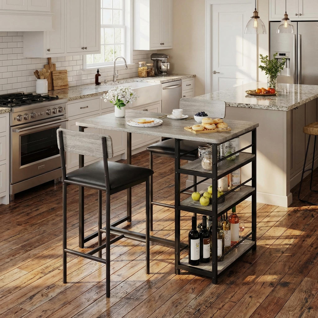 Dining Table and Chairs, Bar Table Set with 2 Upholstered Bar Stools, 3 Piece Dining Room Set for Small Space