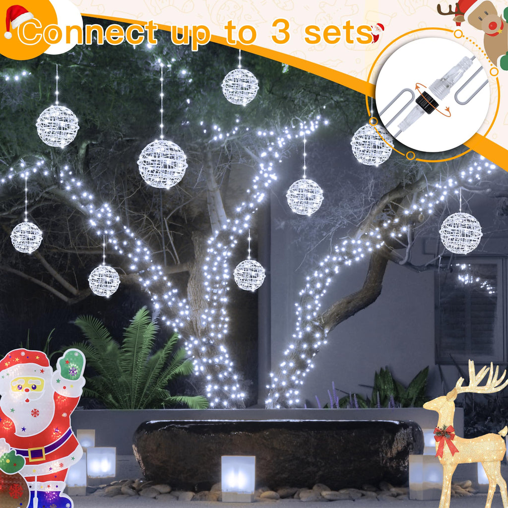 Christmas Lights Outdoor 4Pack 7.87inch, Cool White Ball Light