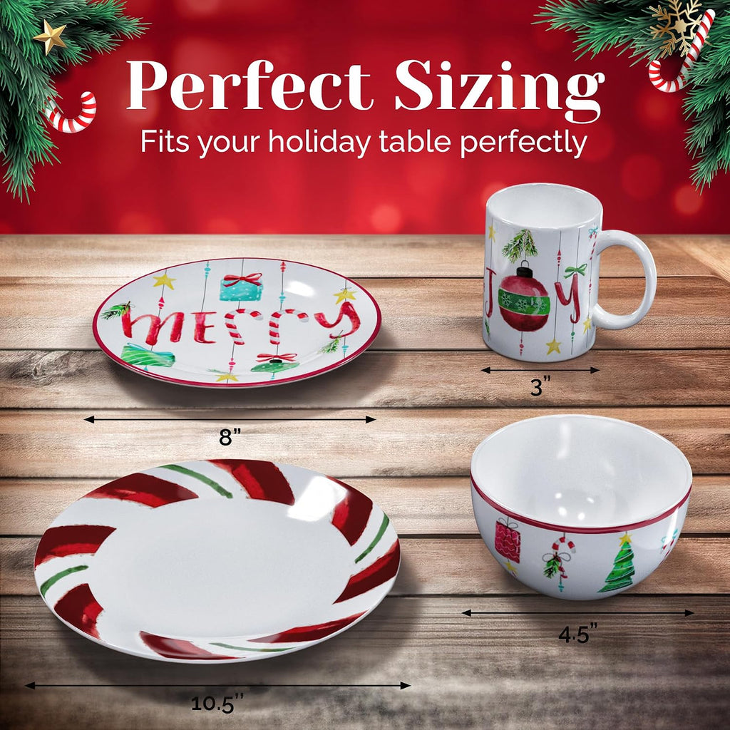 Piece Christmas-Themed Stoneware Dinnerware Set - Green/Red
