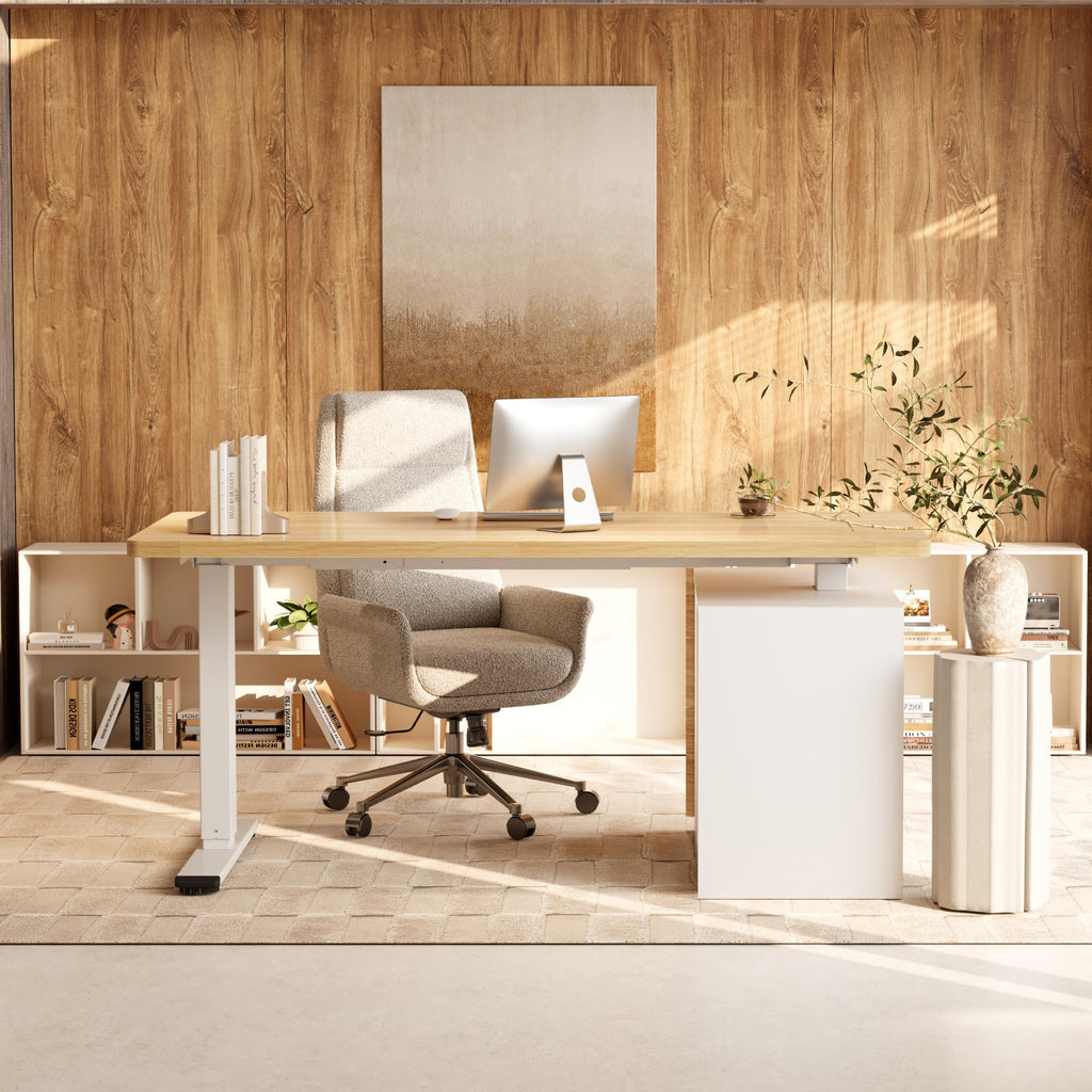 Executive Standing Desk w/Drawers & Dual Motor, White Oak & 55"