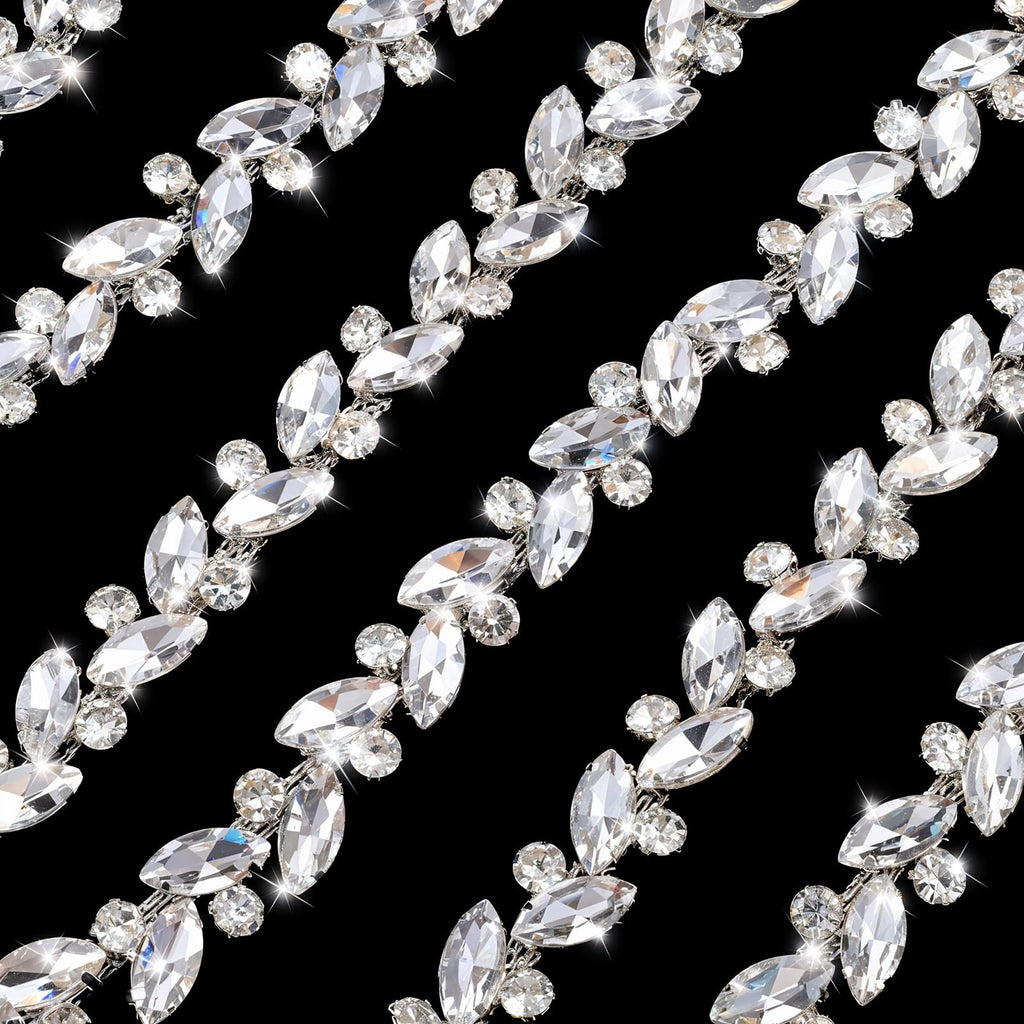 Silver String Strips Crystal Rhinestone Chain Trim Applique Diamond Applique Embellishment for Wedding Bridal - 3 Yards