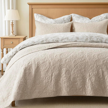 100% Cotton Paisley Quilt Set, King 3 Piece Set - Prewashed Lightweight Bedspread with 2 Shams, Soft & Breathable