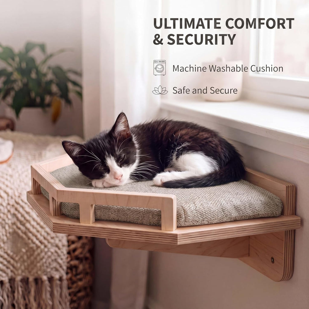 Wall Mounted Cat Shelves Bed Set Wooden Climbing Perch for Indoor Cats