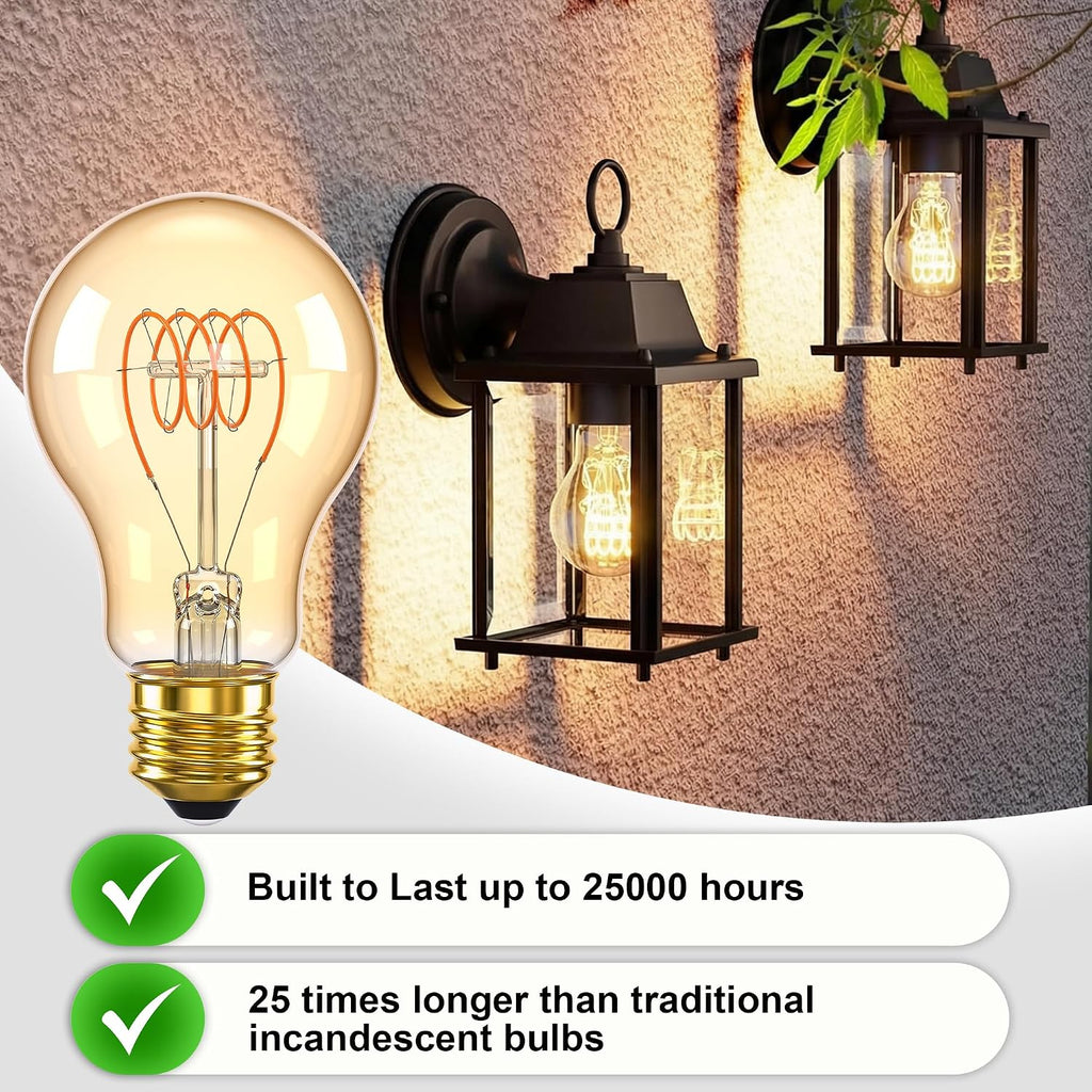 A19 Dimmable LED Amber Light Bulbs, 6W (60W Eq), E26, 2200K Warm, 2Pack