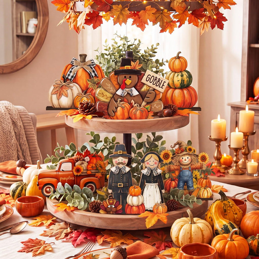 6 Pcs Fall Wooden Table Decorations, Thanksgiving Harvest