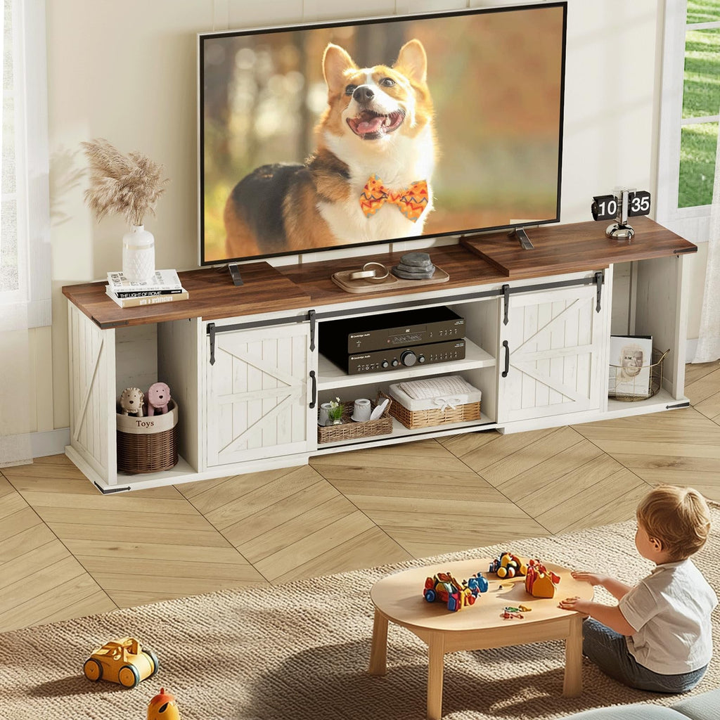 Extendable TV Stand, Entertainment Center for 85 95 105 Inch TV, Farmhouse TV Stand with Large Capacity Storage and