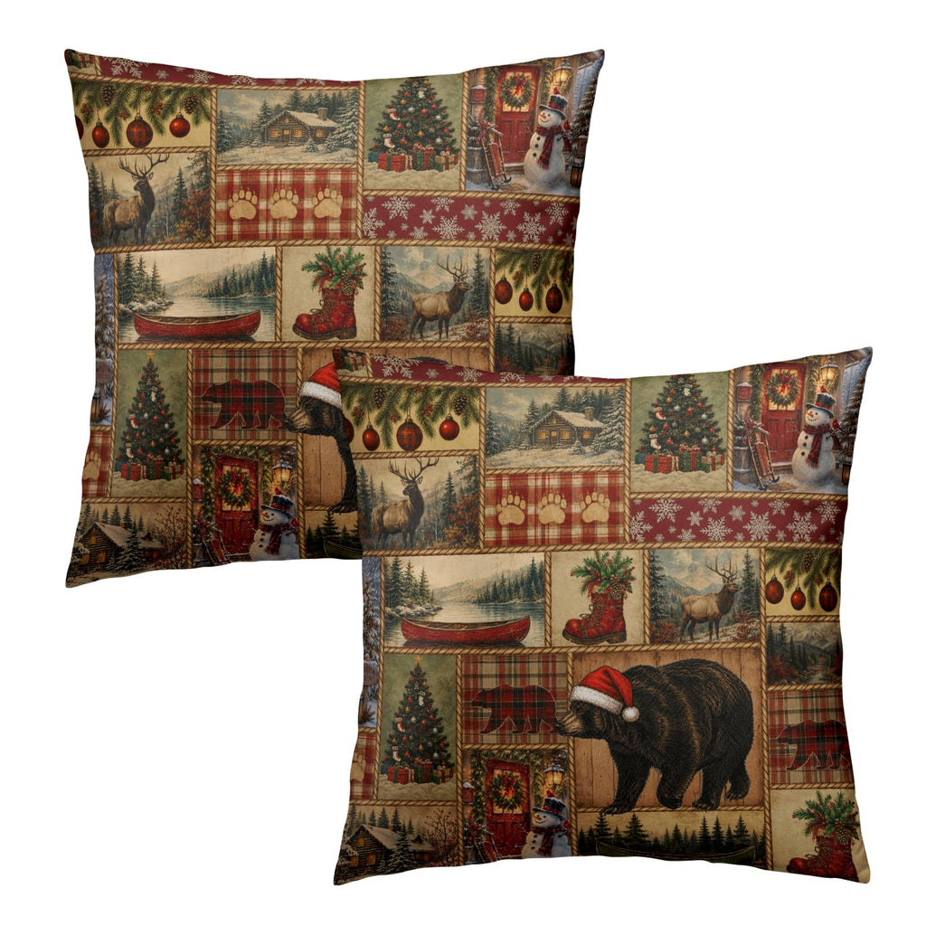 Rustic Christmas Pillow Covers Bear Moose Pillowcase 18x18 for Bed