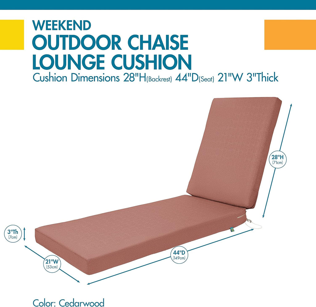 Weekend Water-Resistant Outdoor Chaise Cushion, 72 x 21 x 3 Inch, Cedarwood, Outdoor Seat Cushions
