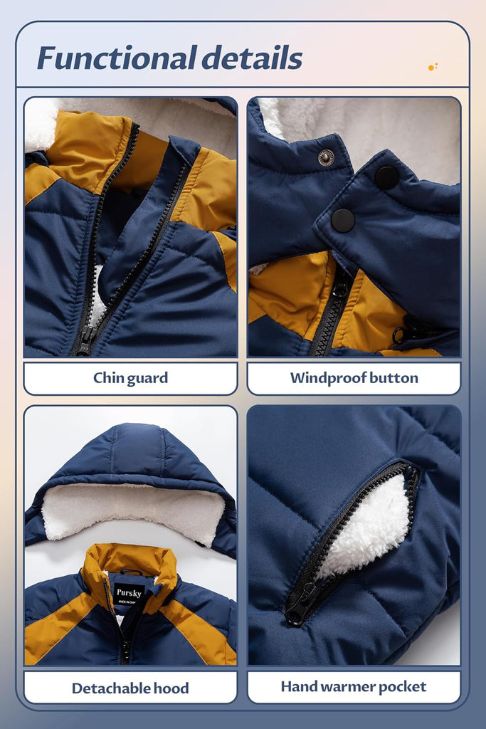Boy's Warm Winter Coat Water Resistant Sherpa Outerwear Puffer Jackets With Removable Furry Hood