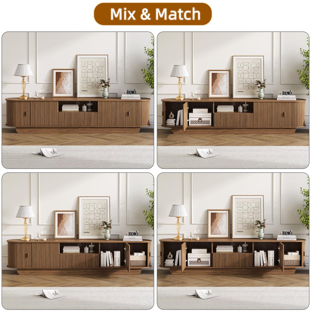 86.6'' Fluted TV Stand for 55-85 Inch, Walnut TV Console