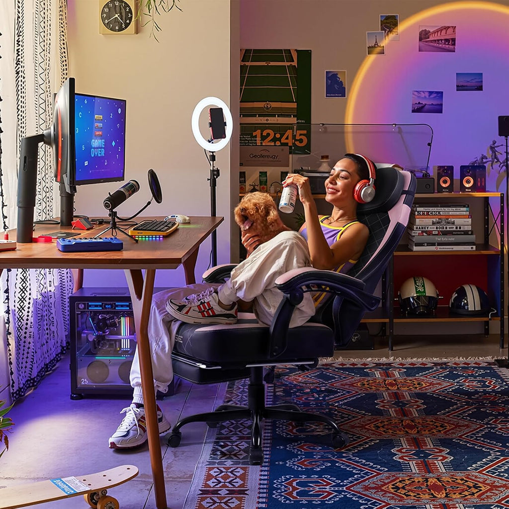 Ergonomic Gaming Chair for Adults | Computer Chair with Footrest, Heavy Duty Video Game Chair with Lumbar Support &