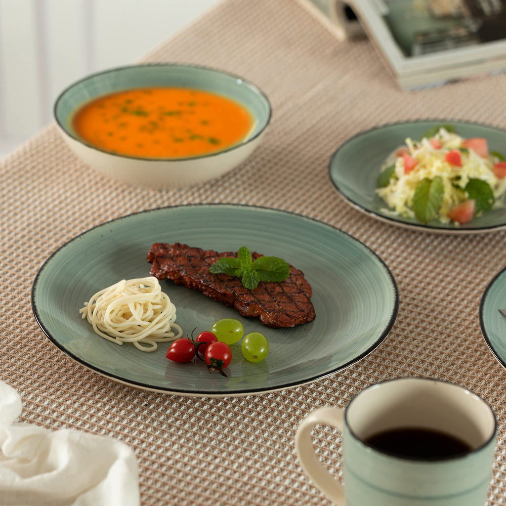 16 PC Spin Wash Dinnerware Dish Set for 4 Person | Mugs, Salad and Dinner Plates and Bowls Sets, Stylish Dishes with