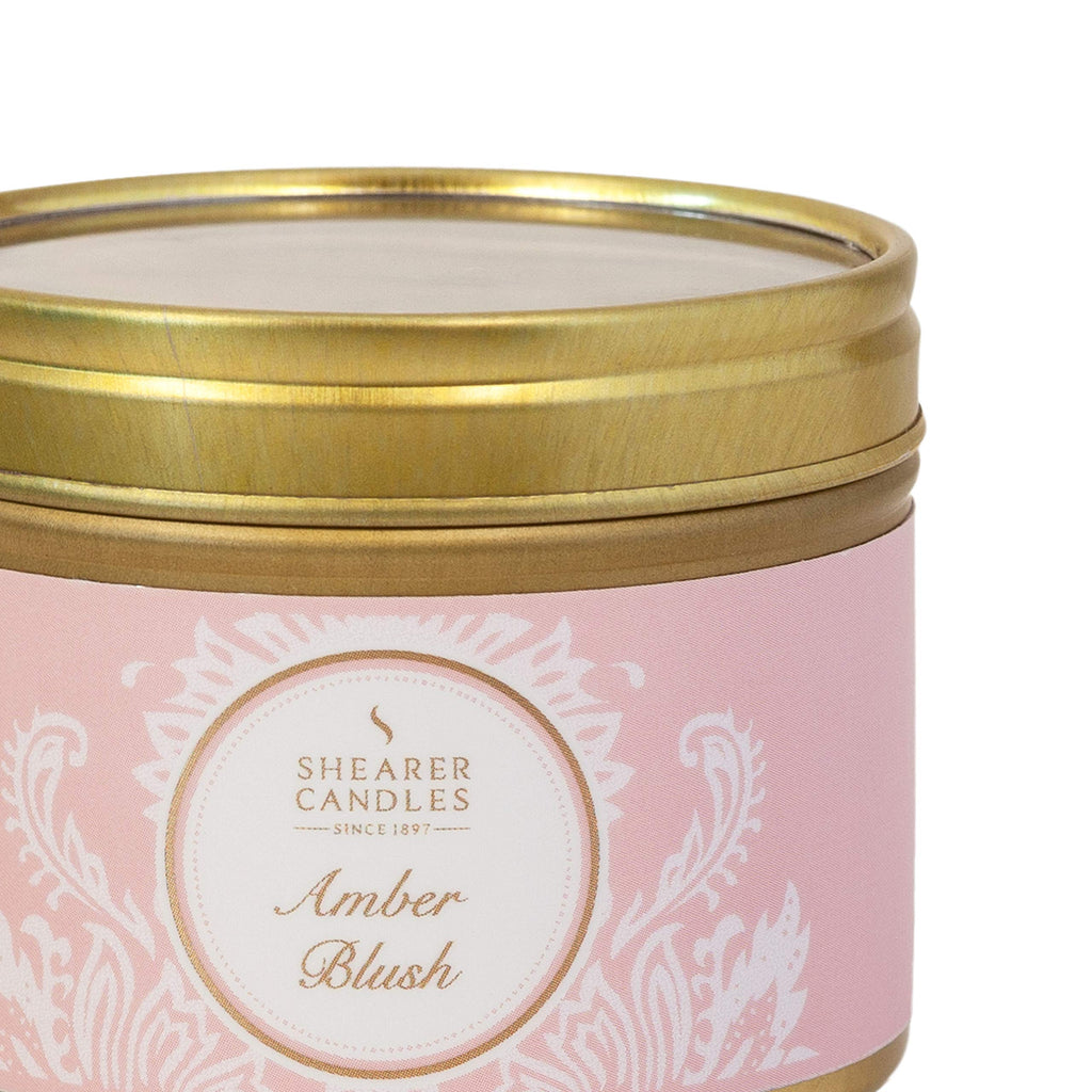 Tin Candle, Paraffin Wax, Metal, Cotton Wick, Fragrance & Essential Oils, Paper, White, Pink, Gold, Small