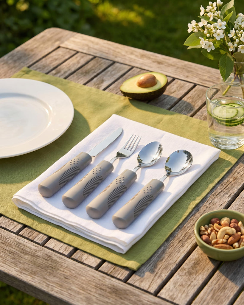 Adjustable Utensils 4 oz - Adaptive Utensils 4-Piece Set with 7 Locking Positions - Weighted Utensils for Hand