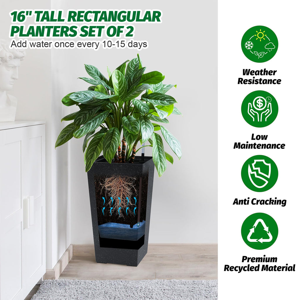 16" Tall Planters Set of 2, Outdoor&Indoor Planter Pots, Black